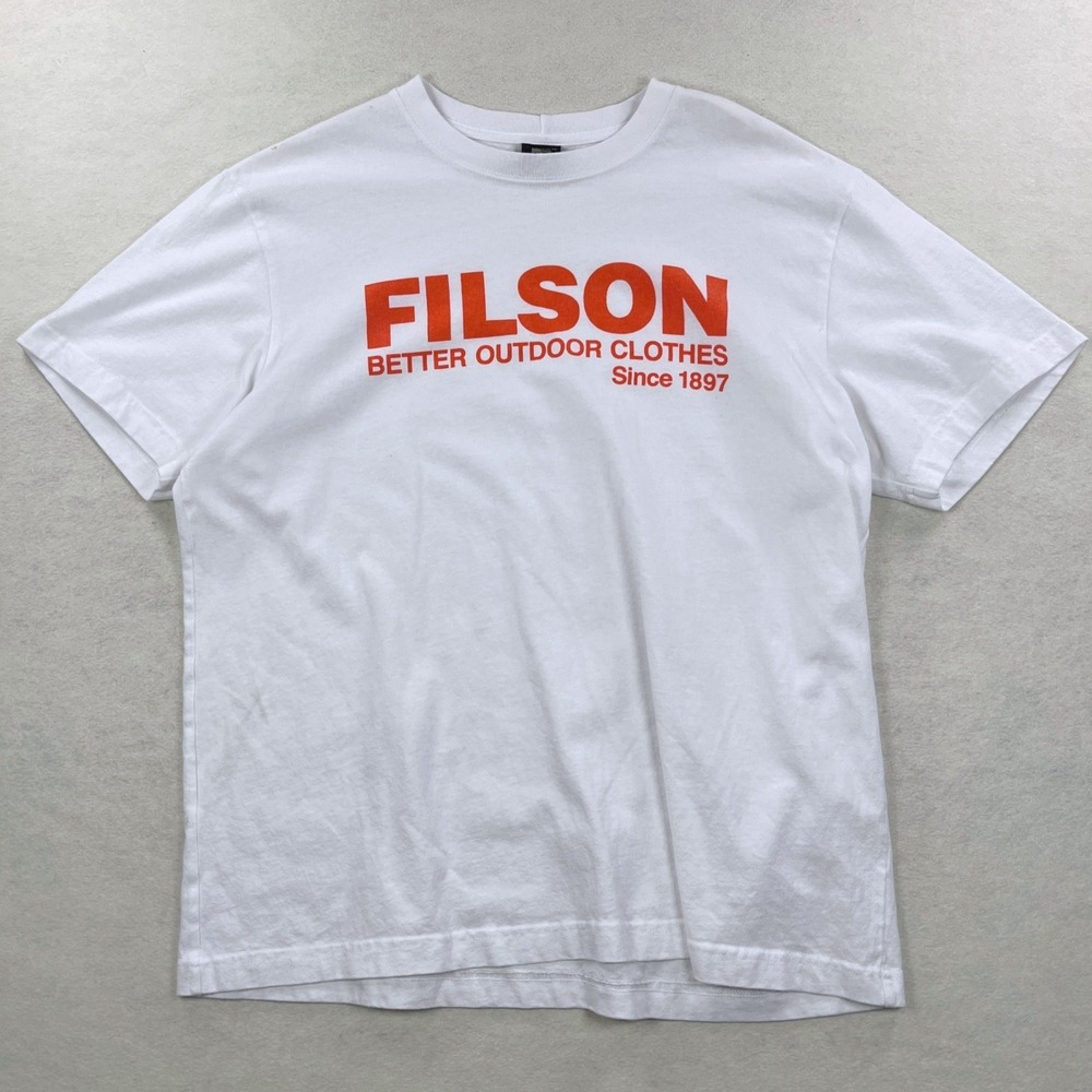 Filson Mens Graphic T-Shirt White Orange Better Outdoor Clothes Made in USA XL